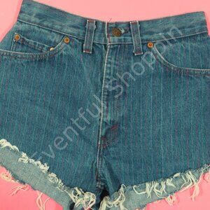 Vintage Levis 505 Shorts Womens 24 Blue 505 Railroad Stripe Denim USA 1980s